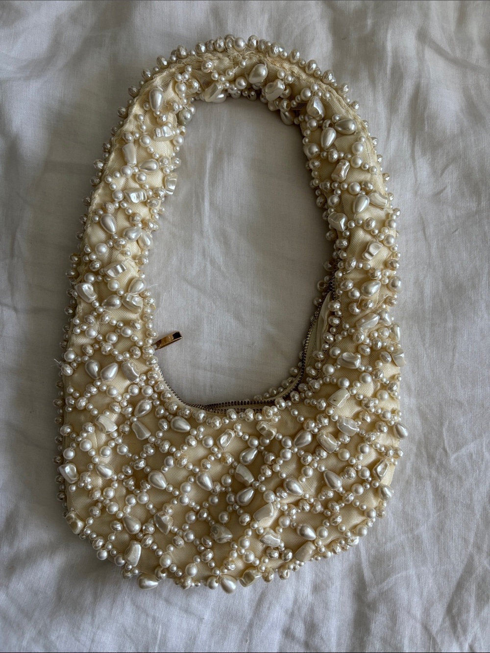 Zara Pearl-Embellished Cream Shoulder Bag
